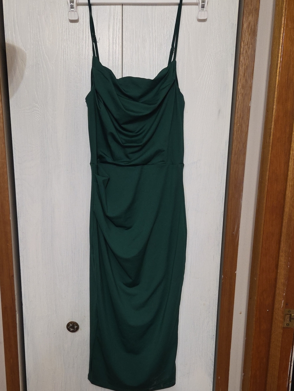 Elegant Forest Green Draped Slip Dress